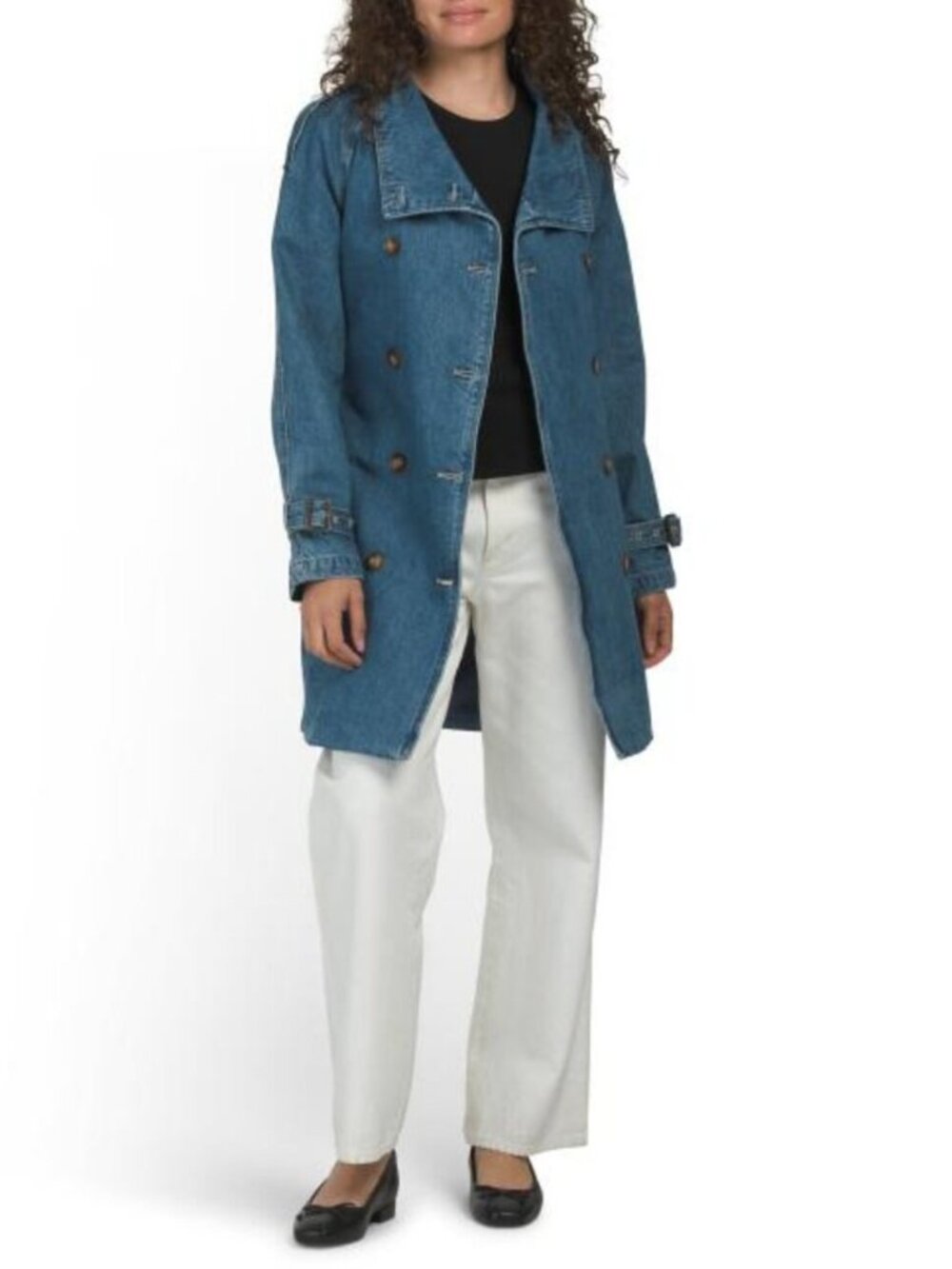 NVLT Shawl Collar Double Breasted Denim Belted Trench Coat